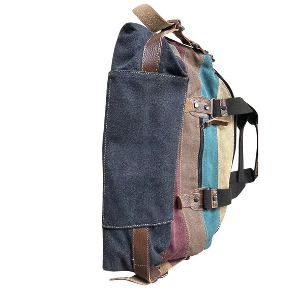 ManJiangHong Hobo Striped Canvas & Leather Overnight Travel Bag - Picture 5 of 9